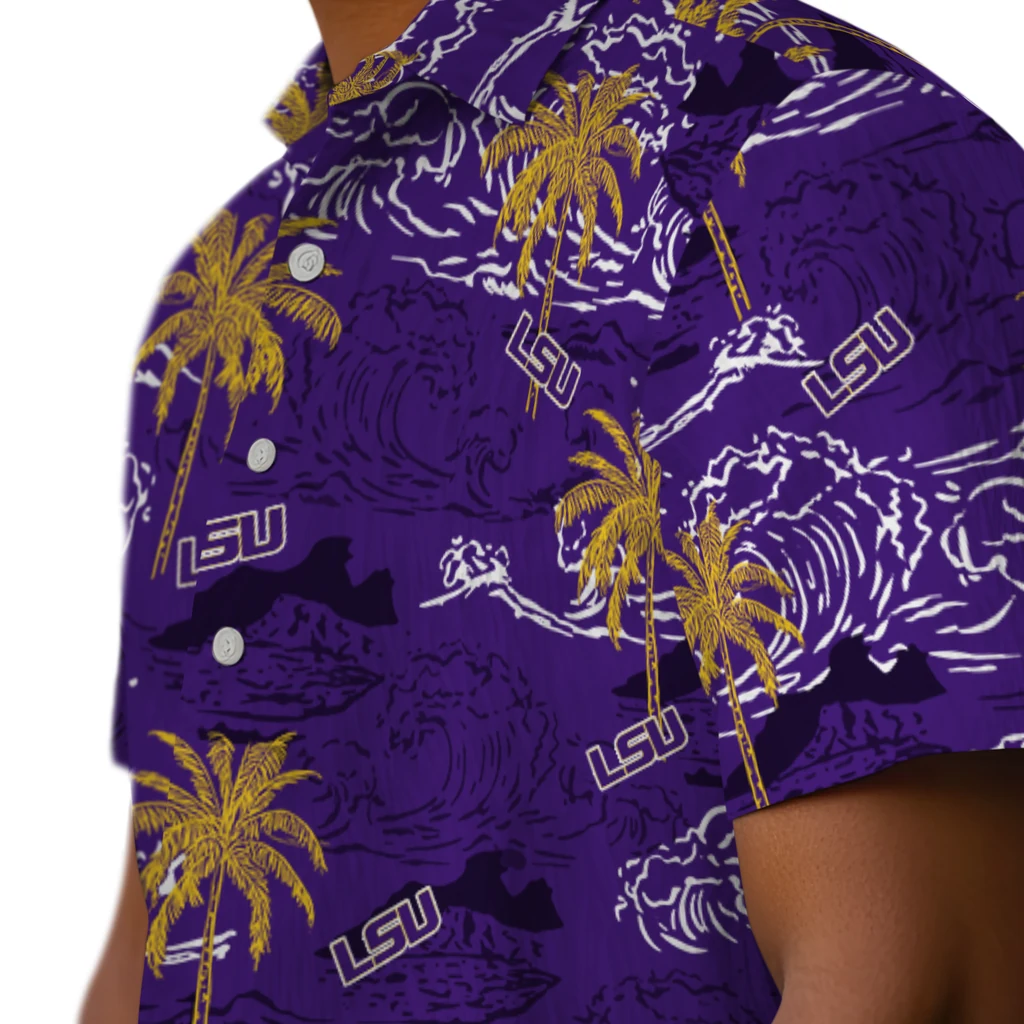 LSU Tigers Hawaiian Shirt - Wave Palm lsu tigers wave palm purple hawaiian shirts trendy