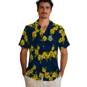 marquette golden eagles hibiscus petals blue hawaiian shirts fashion forward