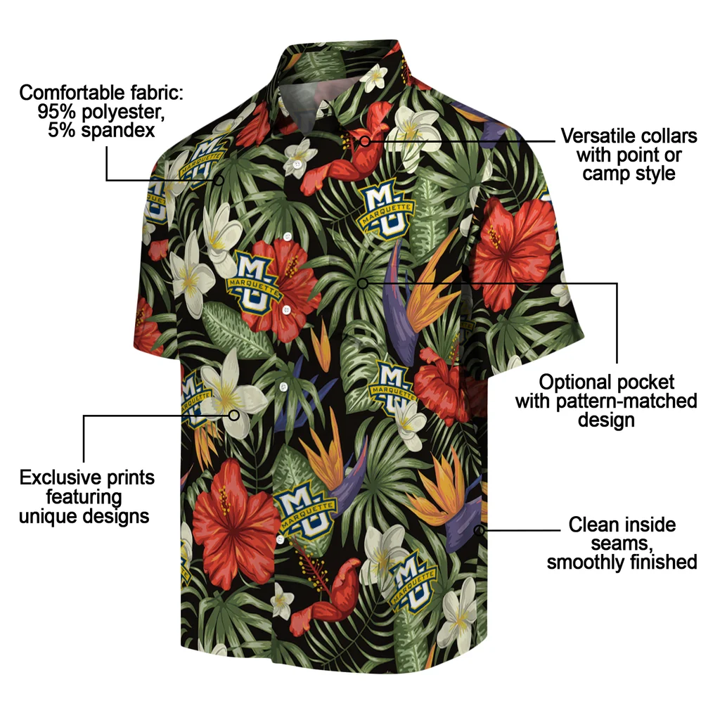 Marquette Golden Eagles Hawaiian Shirt - Hawaii Floral Hibiscus marquette golden eagles hibiscus bird hawaiian shirts new arrival