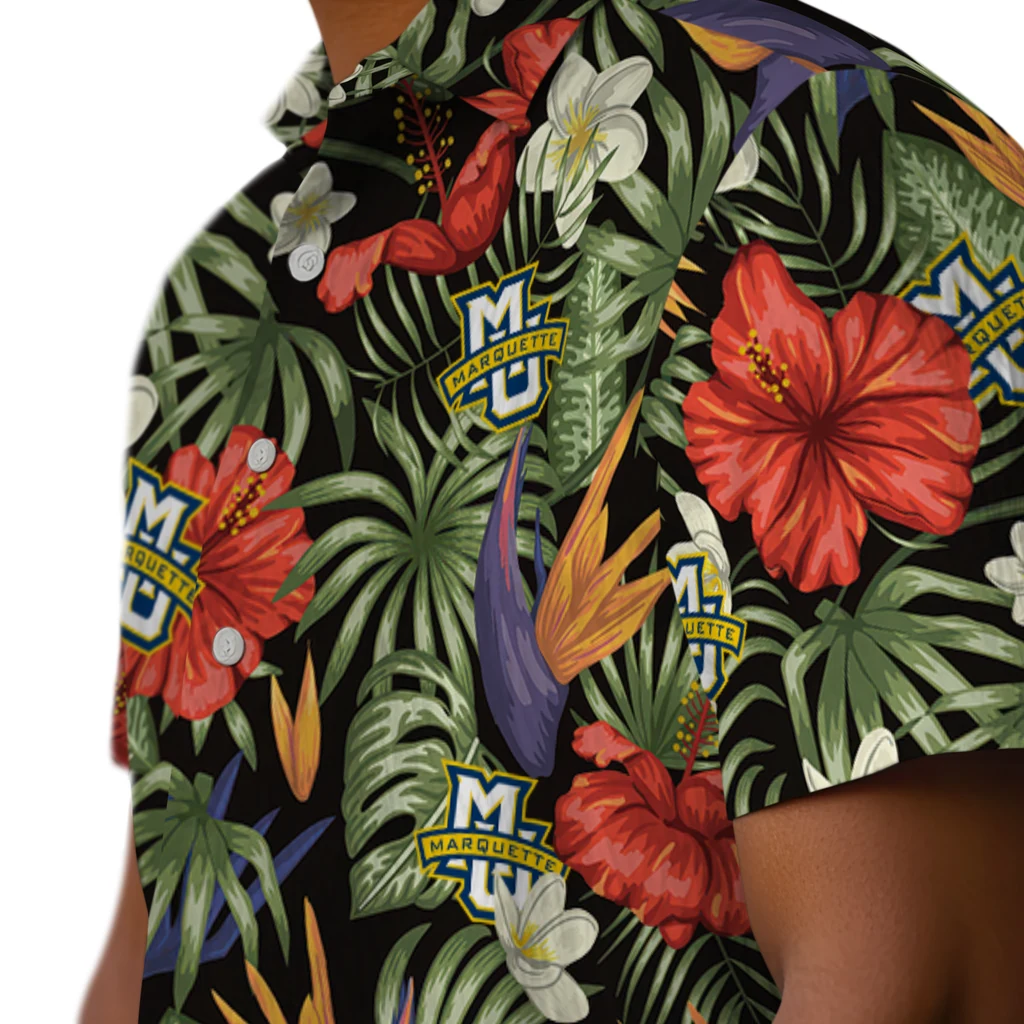 Marquette Golden Eagles Hawaiian Shirt - Hawaii Floral Hibiscus marquette golden eagles hibiscus bird hawaiian shirts trendy