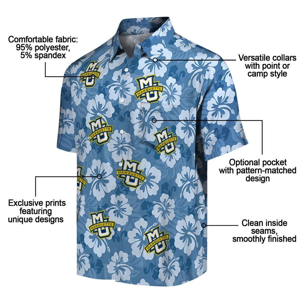 Marquette Golden Eagles Hawaiian Shirt - Hibiscus Cluster marquette golden eagles hibiscus cluster blue hawaiian shirts new arrival