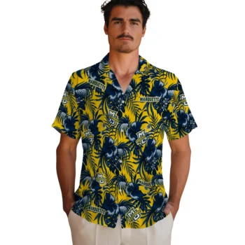 marquette golden eagles hibiscus exotic blue hawaiian shirts fashion forward