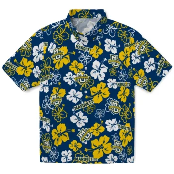 marquette golden eagles hibiscus bloom blue hawaiian shirts best selling