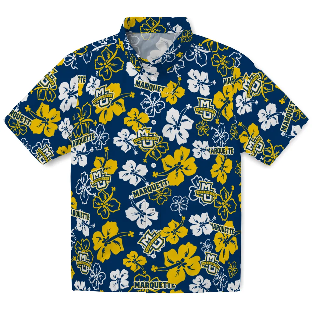 Marquette Golden Eagles Hawaiian Shirt - Hibiscus Flower Design marquette golden eagles hibiscus bloom blue hawaiian shirts best selling