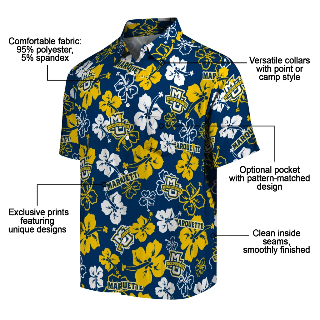 Marquette Golden Eagles Hawaiian Shirt - Hibiscus Flower Design marquette golden eagles hibiscus bloom blue hawaiian shirts new arrival