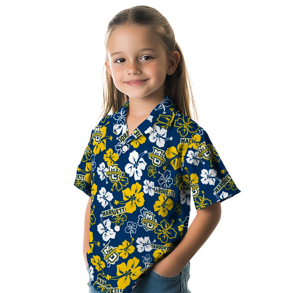 Marquette Golden Eagles Hawaiian Shirt - Hibiscus Flower Design marquette golden eagles hibiscus bloom blue hawaiian shirts premium grade
