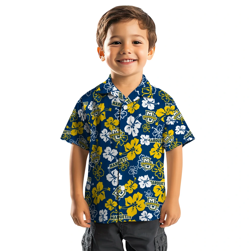 Marquette Golden Eagles Hawaiian Shirt - Hibiscus Flower Design marquette golden eagles hibiscus bloom blue hawaiian shirts top rated