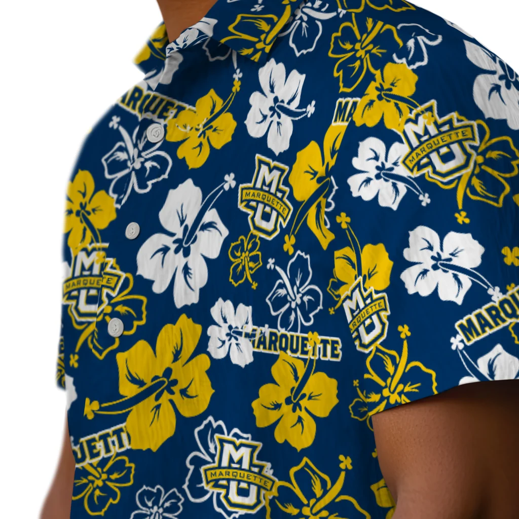 Marquette Golden Eagles Hawaiian Shirt - Hibiscus Flower Design marquette golden eagles hibiscus bloom blue hawaiian shirts trendy
