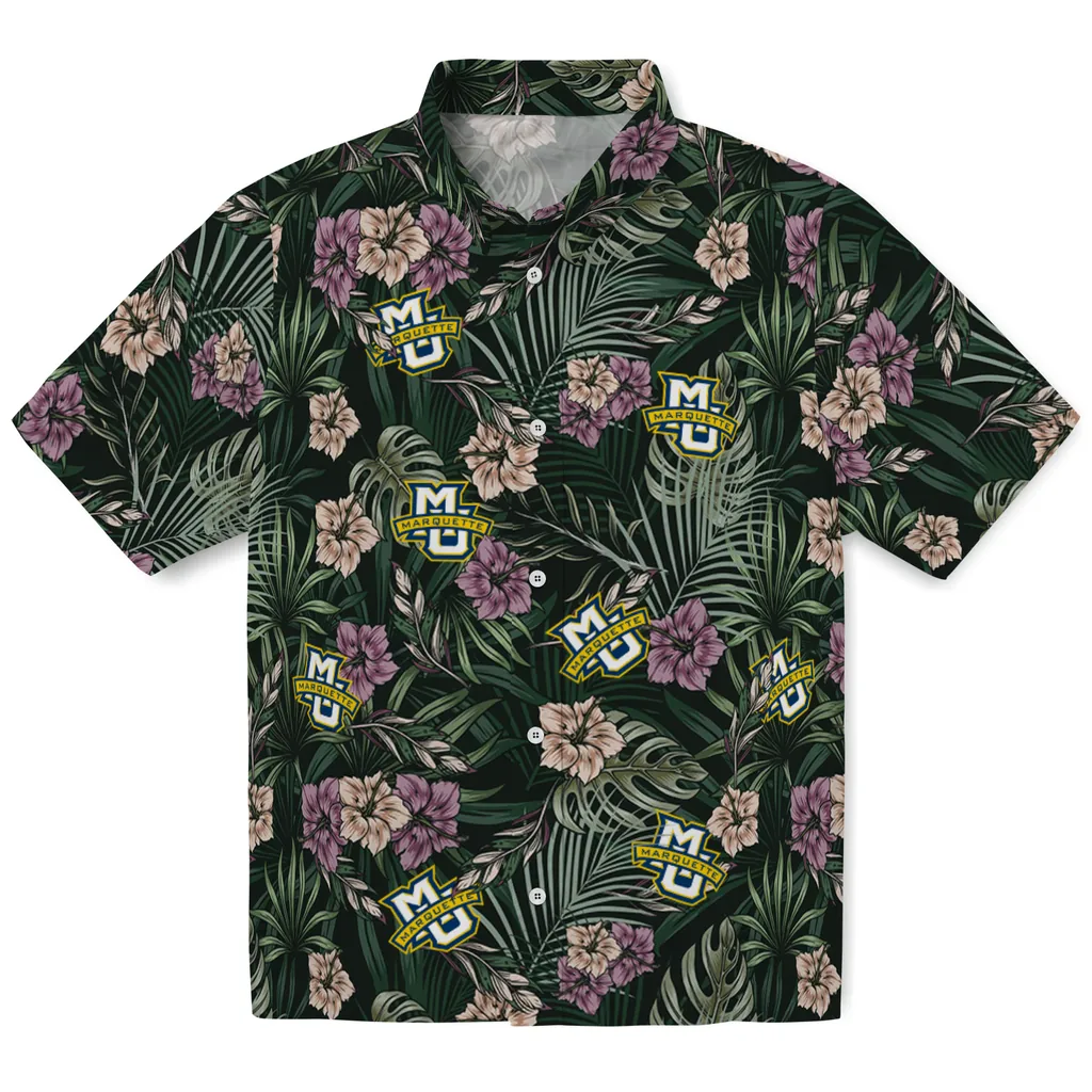 Marquette Golden Eagles Hawaiian Shirt - Hibiscus Leaves Pattern marquette golden eagles hibiscus leaves pattern green hawaiian shirts best selling