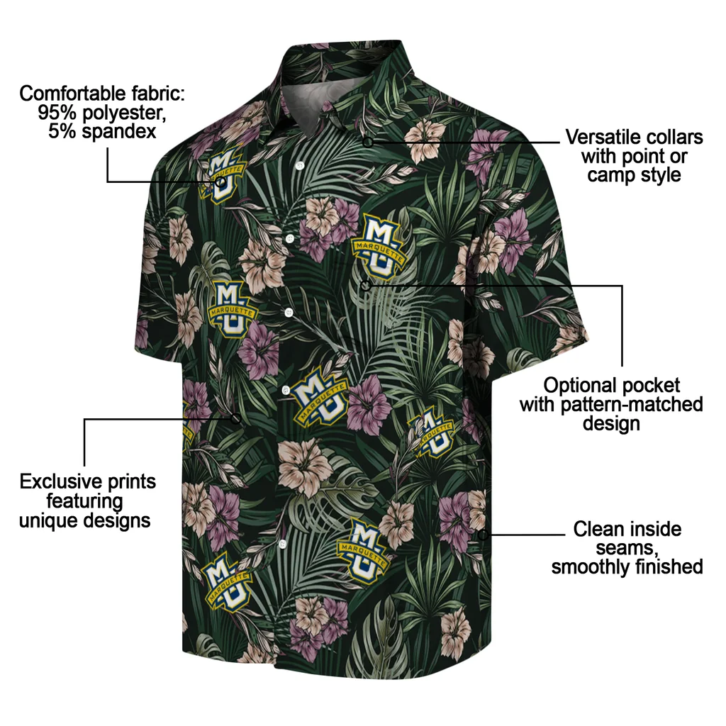 Marquette Golden Eagles Hawaiian Shirt - Hibiscus Leaves Pattern marquette golden eagles hibiscus leaves pattern green hawaiian shirts new arrival