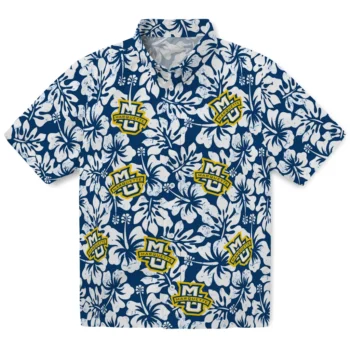 marquette golden eagles hibiscus motif blue white hawaiian shirts best selling