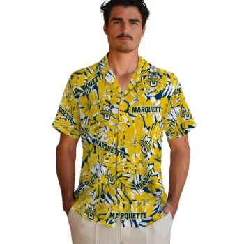 marquette golden eagles hibiscus overlay hawaiian shirts fashion forward