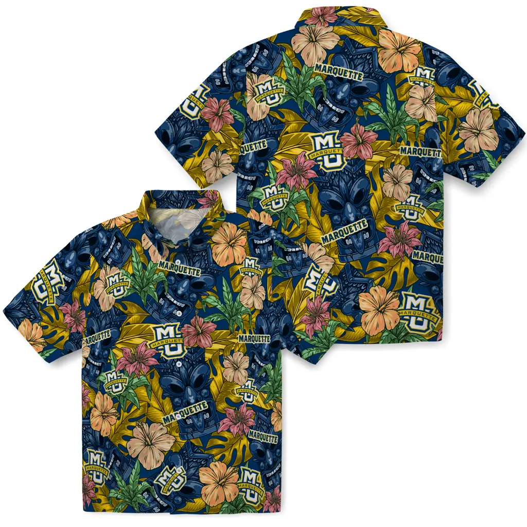 Marquette Golden Eagles Hawaiian Shirt - Hibiscus Tiki Jungle marquette golden eagles tiki jungle blue hawaiian shirts high quality