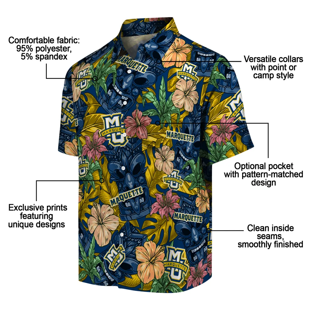 Marquette Golden Eagles Hawaiian Shirt - Hibiscus Tiki Jungle marquette golden eagles tiki jungle blue hawaiian shirts new arrival