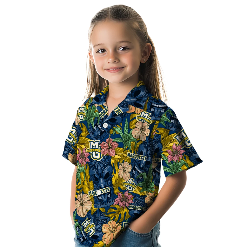 Marquette Golden Eagles Hawaiian Shirt - Hibiscus Tiki Jungle marquette golden eagles tiki jungle blue hawaiian shirts premium grade