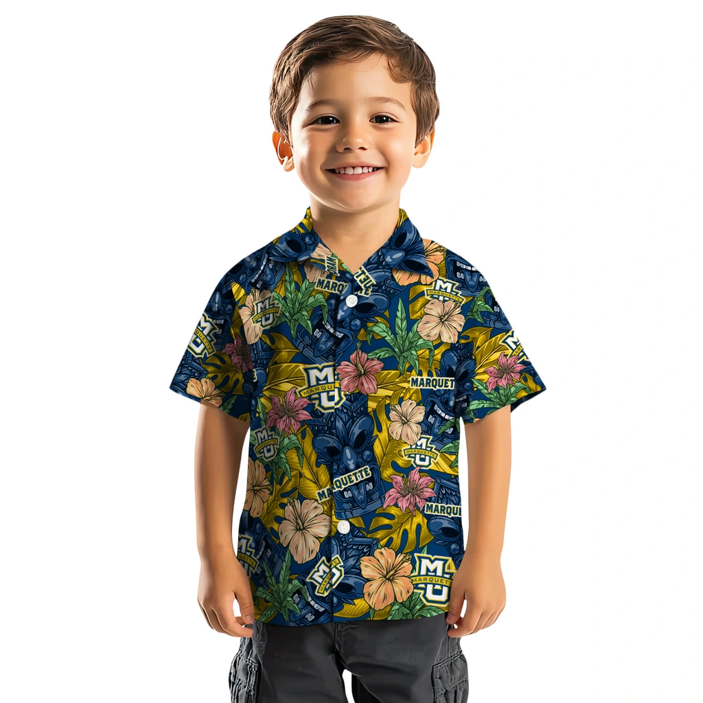Marquette Golden Eagles Hawaiian Shirt - Hibiscus Tiki Jungle marquette golden eagles tiki jungle blue hawaiian shirts top rated