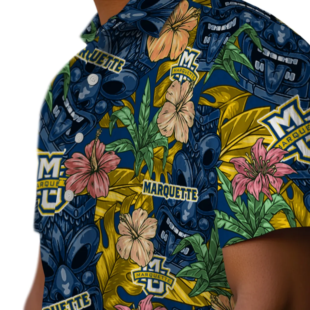 Marquette Golden Eagles Hawaiian Shirt - Hibiscus Tiki Jungle marquette golden eagles tiki jungle blue hawaiian shirts trendy