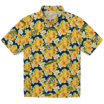 marquette golden eagles hibiscus tropics blue yellow hawaiian shirts best selling