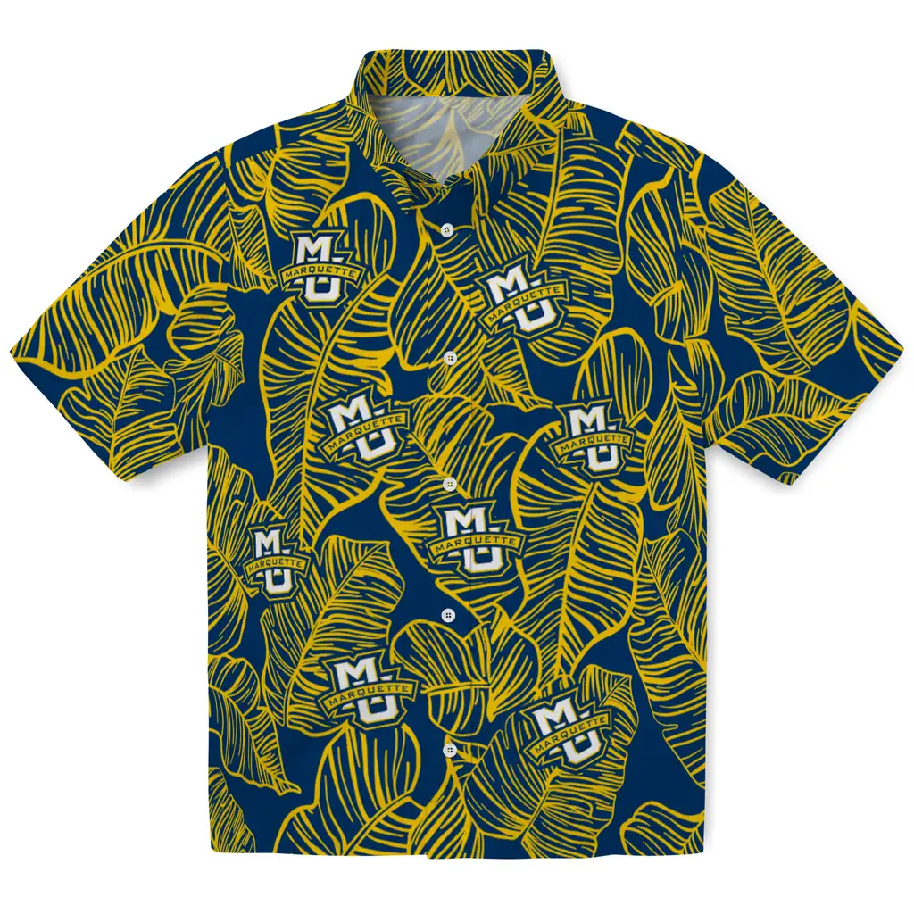 Marquette Golden Eagles Hawaiian Shirt - Leaf Outline marquette golden eagles leaf outline blue hawaiian shirts best selling