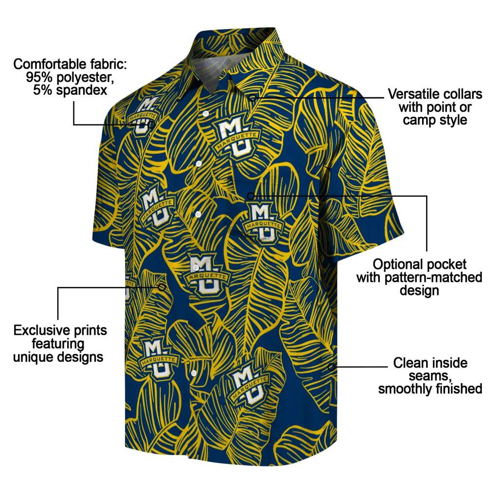 Marquette Golden Eagles Hawaiian Shirt - Leaf Outline marquette golden eagles leaf outline blue hawaiian shirts new arrival