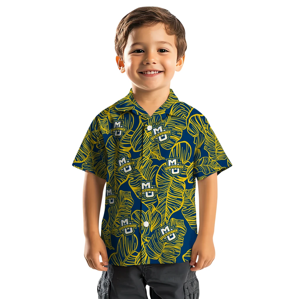 Marquette Golden Eagles Hawaiian Shirt - Leaf Outline marquette golden eagles leaf outline blue hawaiian shirts top rated