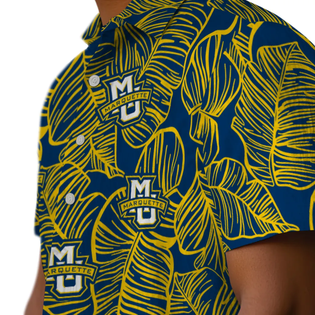 Marquette Golden Eagles Hawaiian Shirt - Leaf Outline marquette golden eagles leaf outline blue hawaiian shirts trendy