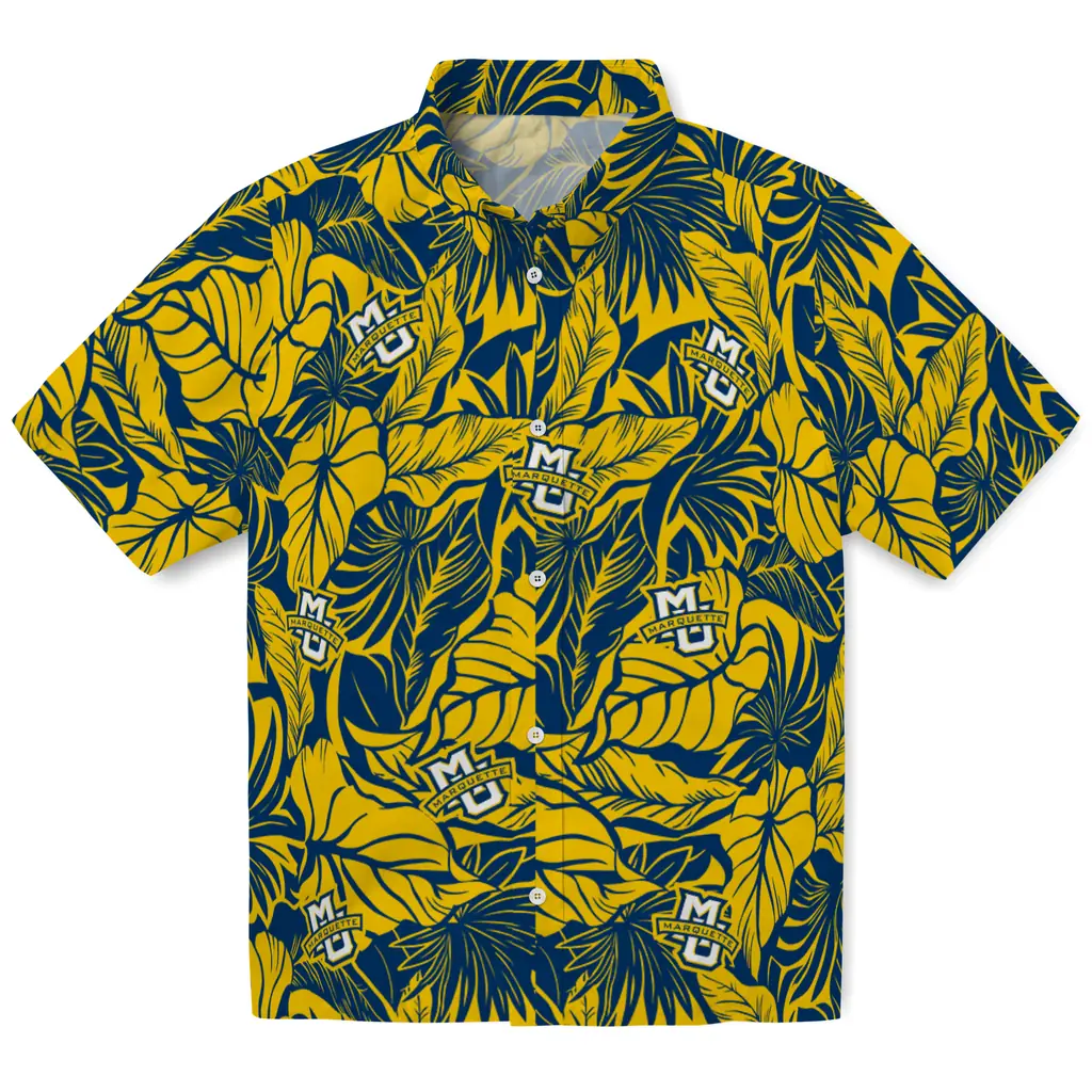 Marquette Golden Eagles Hawaiian Shirt - Monstera Layer marquette golden eagles monstera layer blue hawaiian shirts best selling