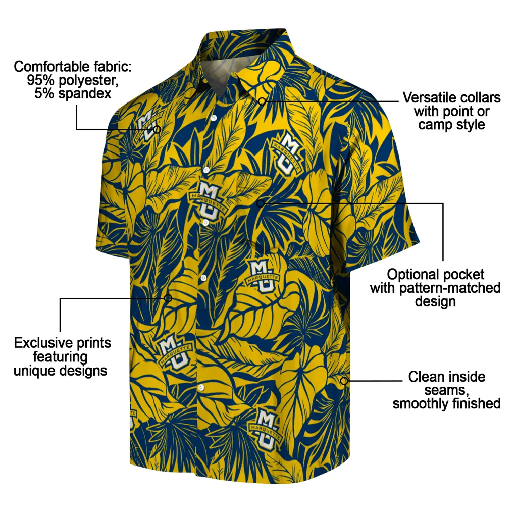 Marquette Golden Eagles Hawaiian Shirt - Monstera Layer marquette golden eagles monstera layer blue hawaiian shirts new arrival