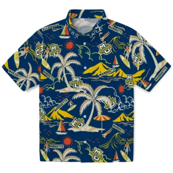 marquette golden eagles palm tree island blue hawaiian shirts best selling