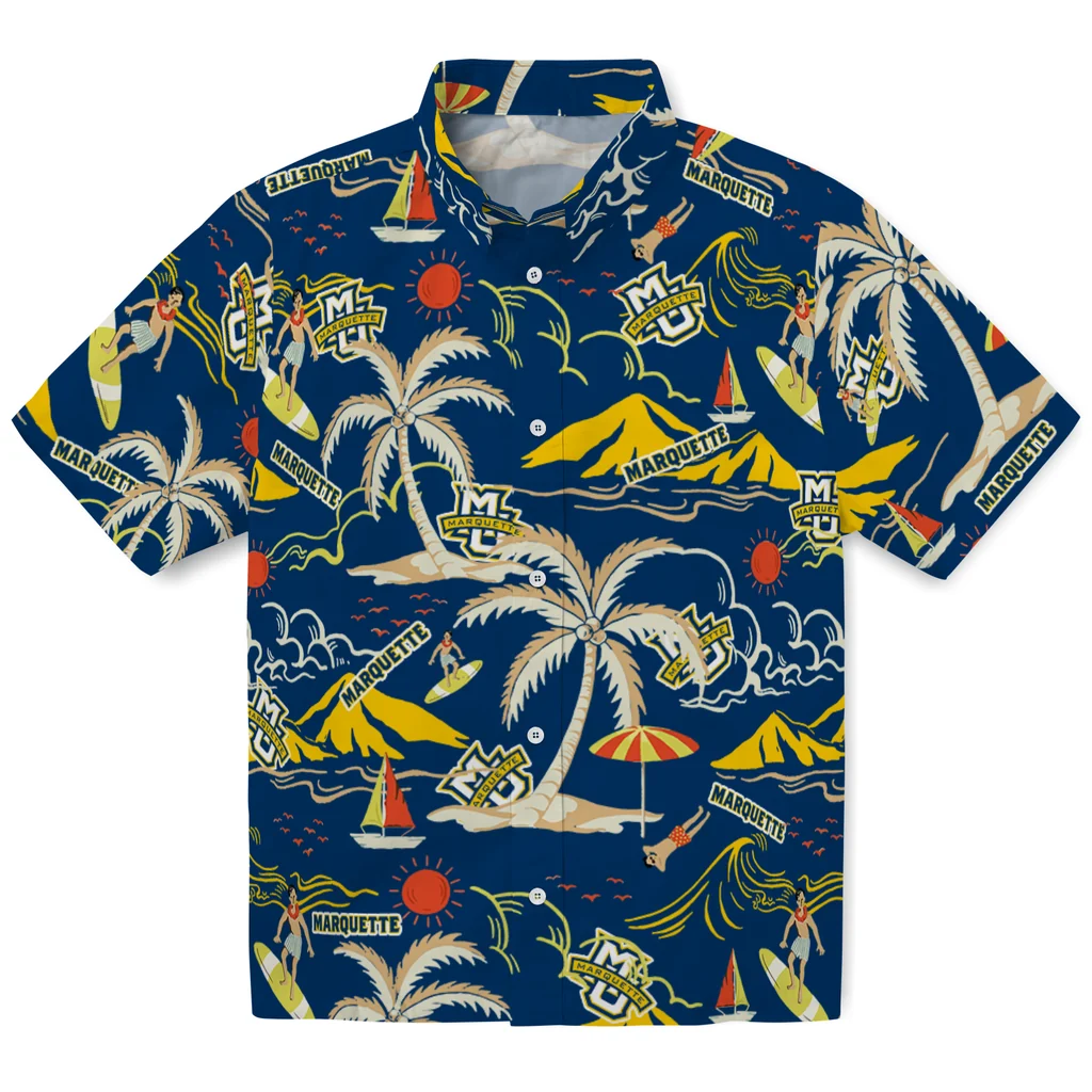 Marquette Golden Eagles Hawaiian Shirt - Palm Tree Island marquette golden eagles palm tree island blue hawaiian shirts best selling