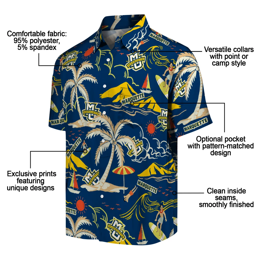 Marquette Golden Eagles Hawaiian Shirt - Palm Tree Island marquette golden eagles palm tree island blue hawaiian shirts new arrival