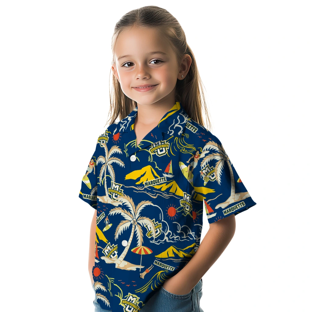 Marquette Golden Eagles Hawaiian Shirt - Palm Tree Island marquette golden eagles palm tree island blue hawaiian shirts premium grade