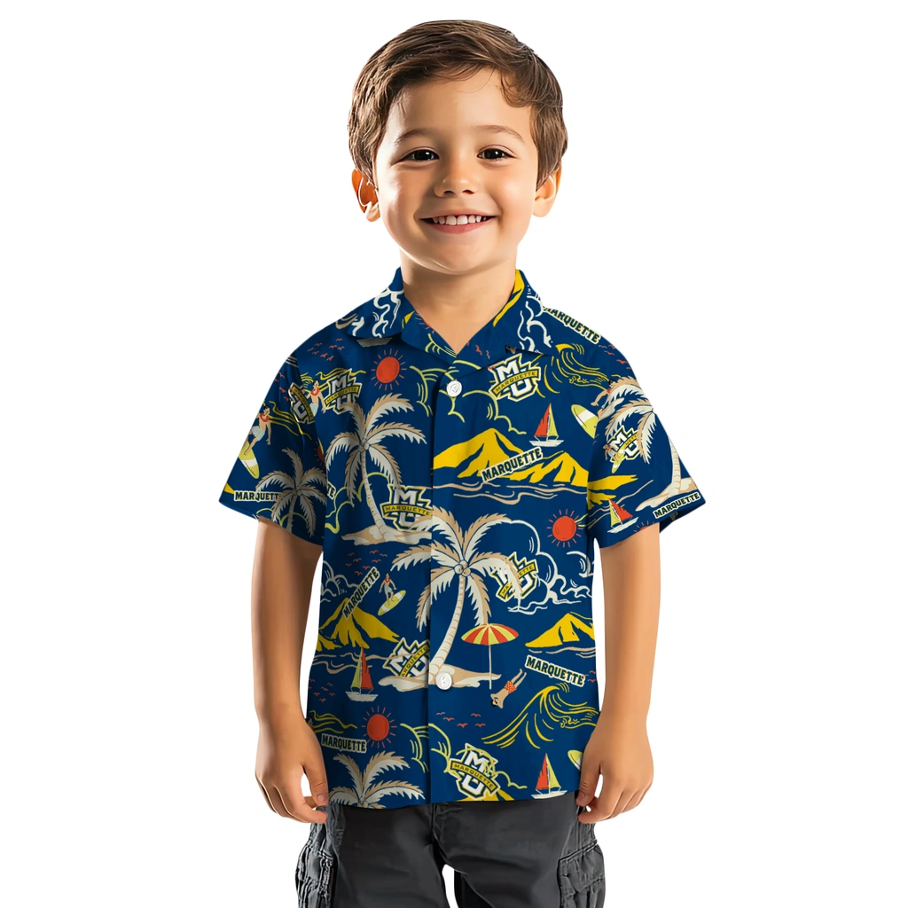 Marquette Golden Eagles Hawaiian Shirt - Palm Tree Island marquette golden eagles palm tree island blue hawaiian shirts top rated