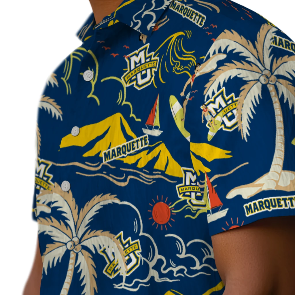 Marquette Golden Eagles Hawaiian Shirt - Palm Tree Island marquette golden eagles palm tree island blue hawaiian shirts trendy