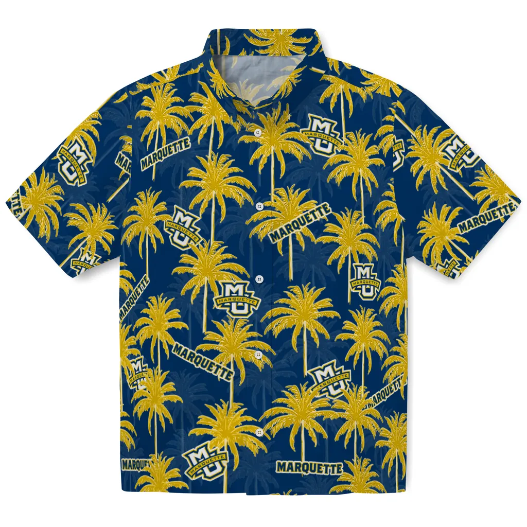 Marquette Golden Eagles Hawaiian Shirt - Palm Tree Motif marquette golden eagles palm grove blue hawaiian shirts best selling