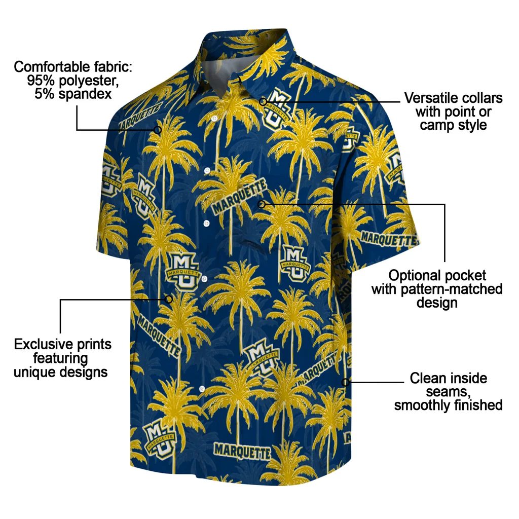 Marquette Golden Eagles Hawaiian Shirt - Palm Tree Motif marquette golden eagles palm grove blue hawaiian shirts new arrival