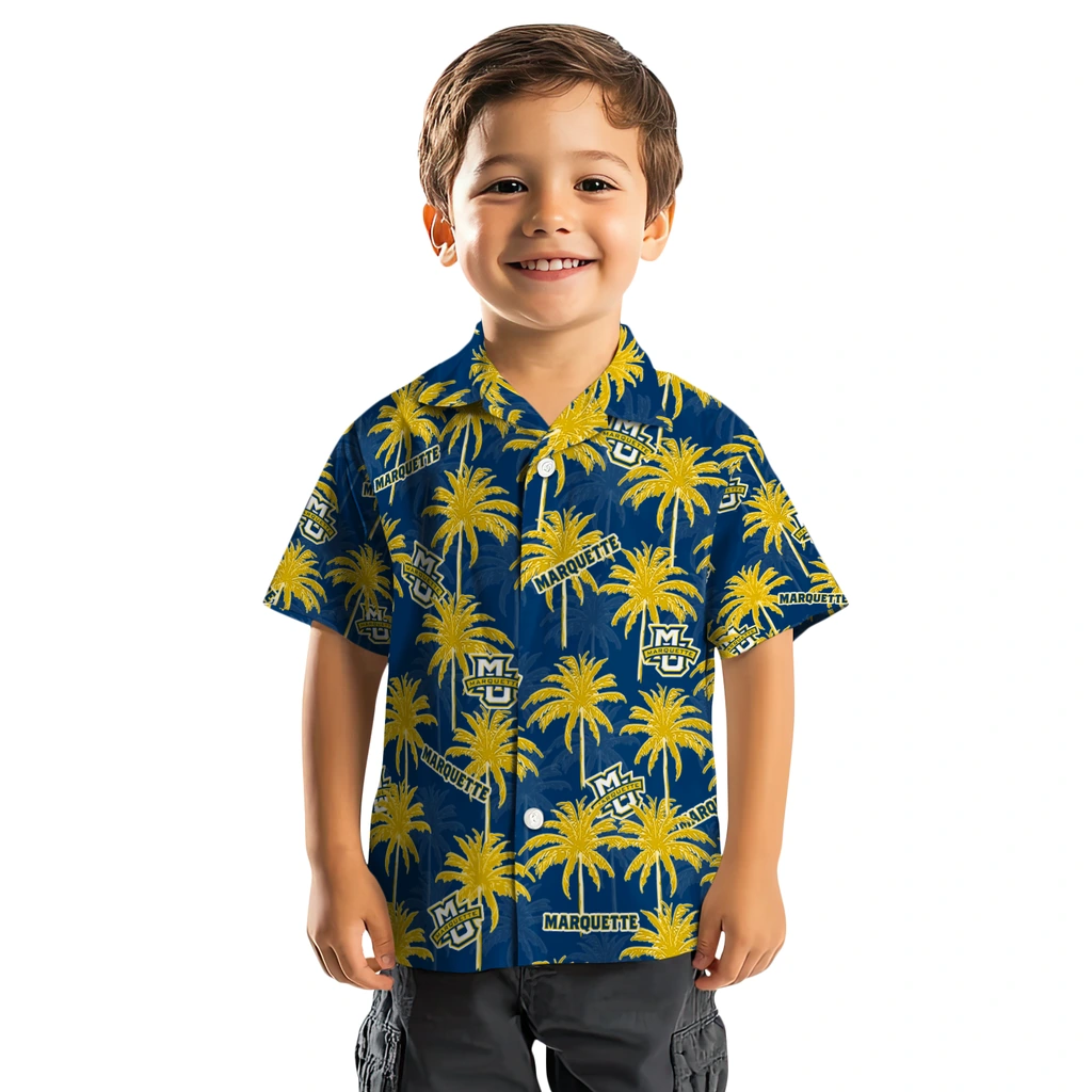 Marquette Golden Eagles Hawaiian Shirt - Palm Tree Motif marquette golden eagles palm grove blue hawaiian shirts top rated