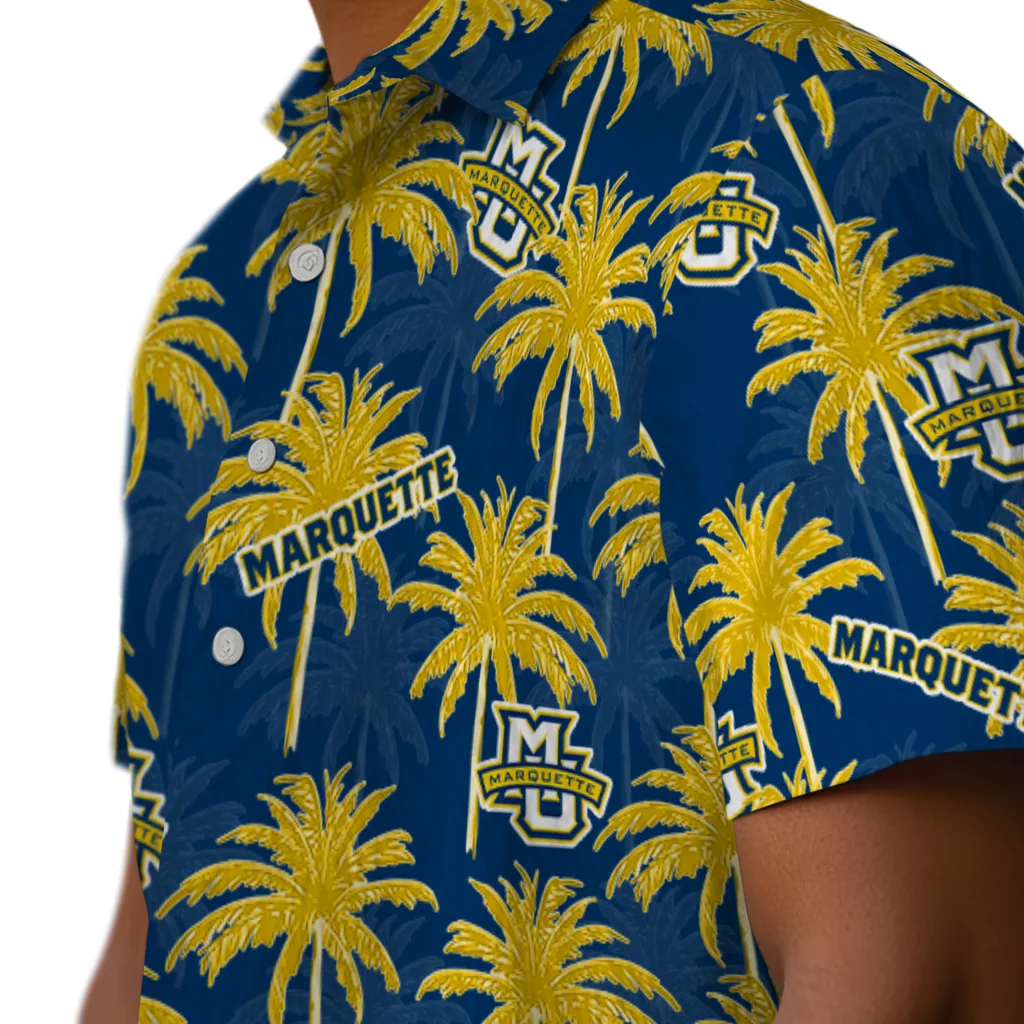 Marquette Golden Eagles Hawaiian Shirt - Palm Tree Motif marquette golden eagles palm grove blue hawaiian shirts trendy