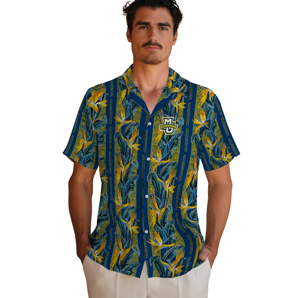 Marquette Golden Eagles Hawaiian Shirt - Paradise Vines marquette golden eagles paradise vines blue hawaiian shirts fashion forward