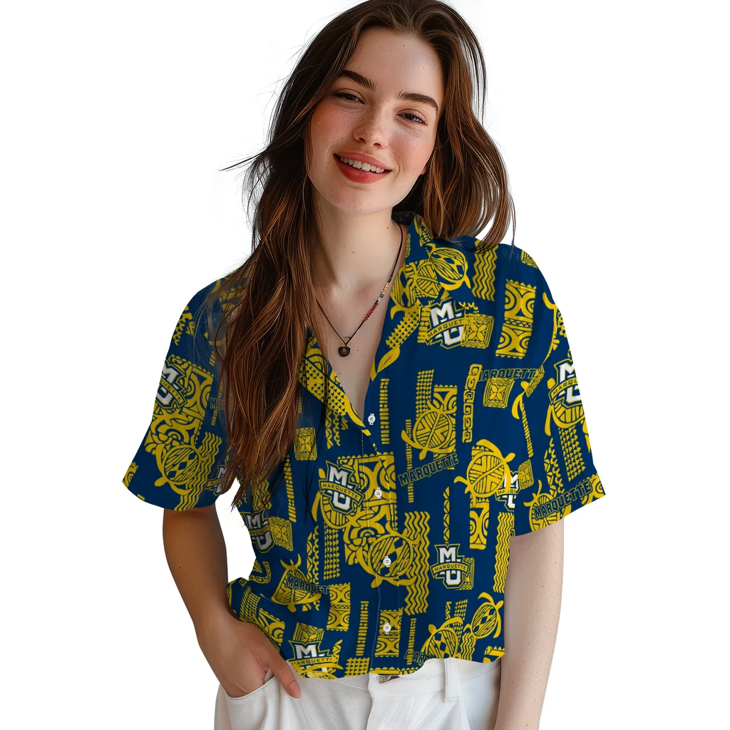 Marquette Golden Eagles Hawaiian Shirt - Turtle Lines marquette golden eagles turtle lines blue hawaiian shirts latest model