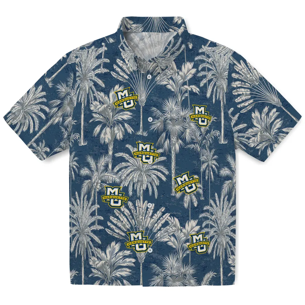 Marquette Golden Eagles Hawaiian Shirt - Vintage Palm Tree marquette golden eagles palm shadows blue hawaiian shirts best selling