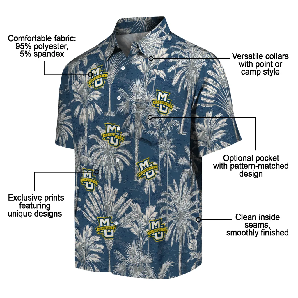 Marquette Golden Eagles Hawaiian Shirt - Vintage Palm Tree marquette golden eagles palm shadows blue hawaiian shirts new arrival
