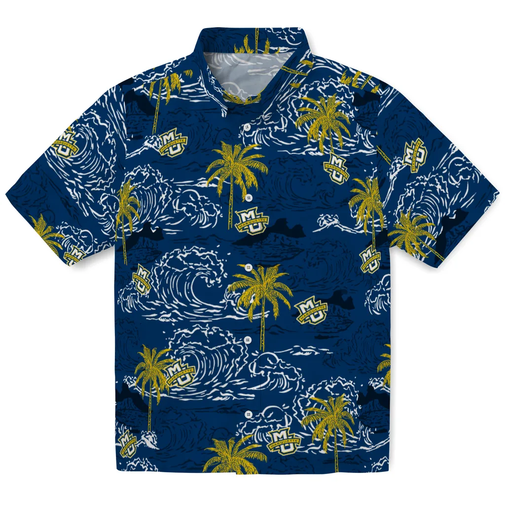 Marquette Golden Eagles Hawaiian Shirt - Wave Palm marquette golden eagles wave palm blue hawaiian shirts best selling