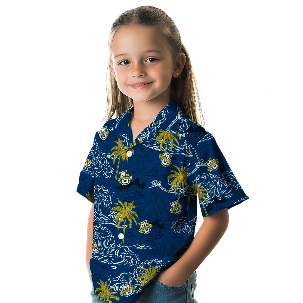 Marquette Golden Eagles Hawaiian Shirt - Wave Palm marquette golden eagles wave palm blue hawaiian shirts premium grade