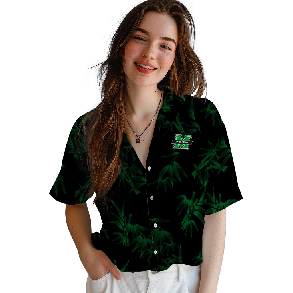 Marshall Thundering Herd Hawaiian Shirt - Bamboo Branches marshall thundering herd bamboo branches green black hawaiian shirts latest model