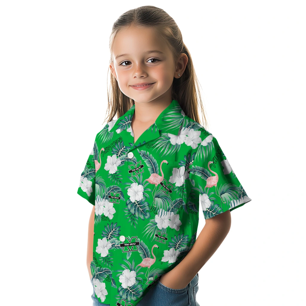 Marshall Thundering Herd Hawaiian Shirt - Flamingo and Hibiscus marshall thundering herd flamingo palms green hawaiian shirts premium grade