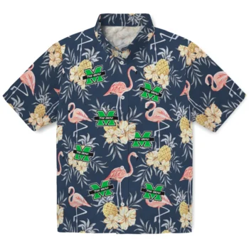 marshall thundering herd flamingo hibiscus navy hawaiian shirts best selling