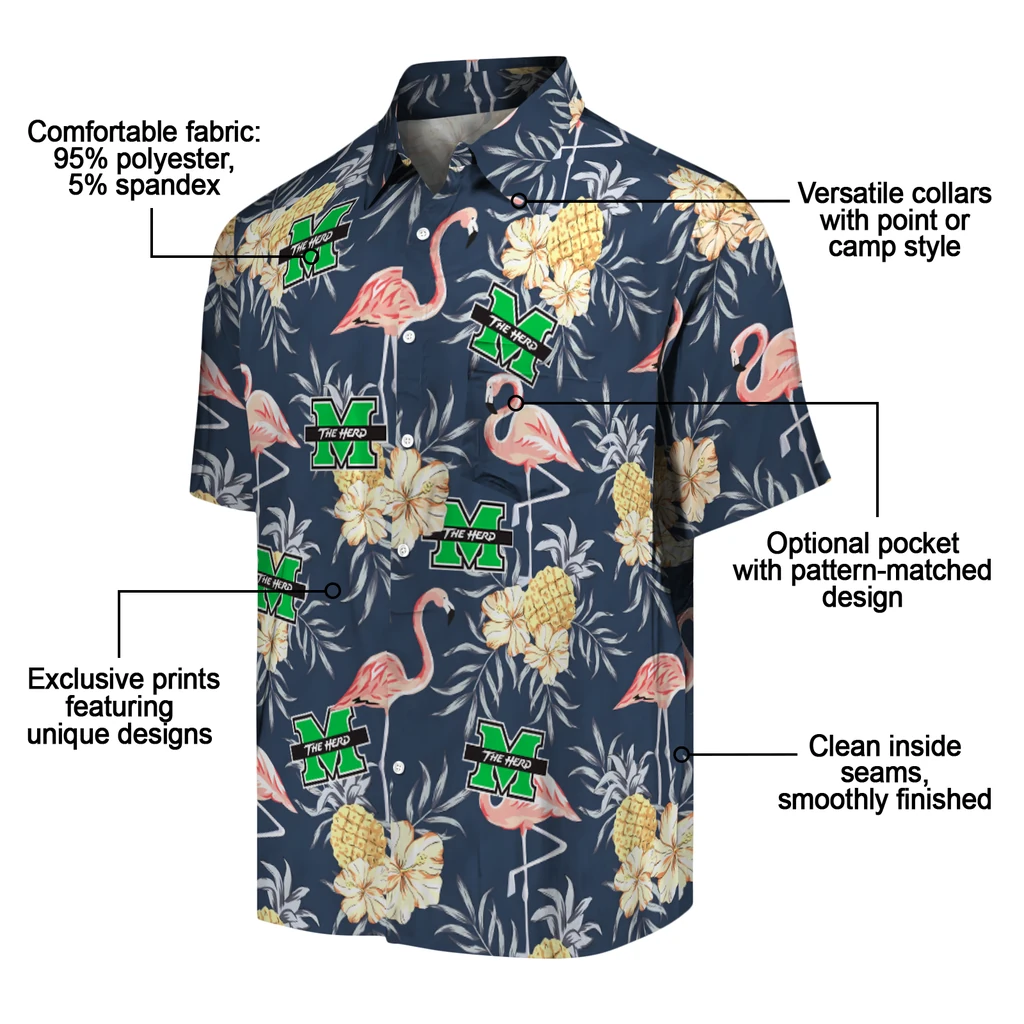 Marshall Thundering Herd Hawaiian Shirt - Flamingo Hibiscus marshall thundering herd flamingo hibiscus navy hawaiian shirts new arrival