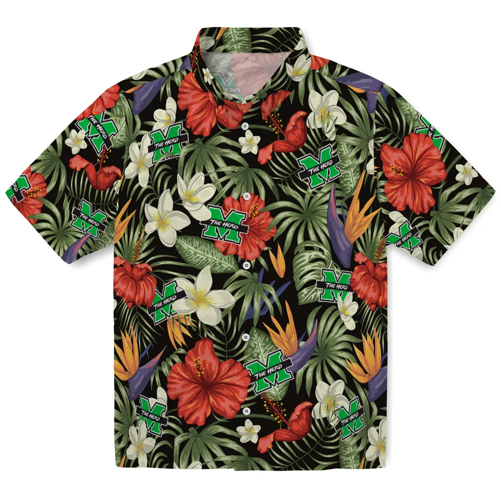 Marshall Thundering Herd Hawaiian Shirt - Hawaii Floral Hibiscus marshall thundering herd hibiscus bird hawaiian shirts best selling