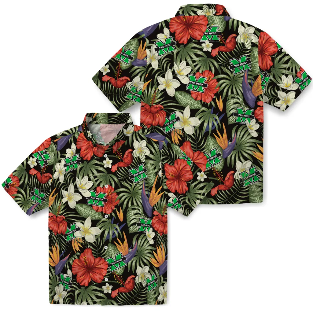 Marshall Thundering Herd Hawaiian Shirt - Hawaii Floral Hibiscus marshall thundering herd hibiscus bird hawaiian shirts high quality